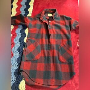 Red and Navy Plaid Button-Up Shacket Small